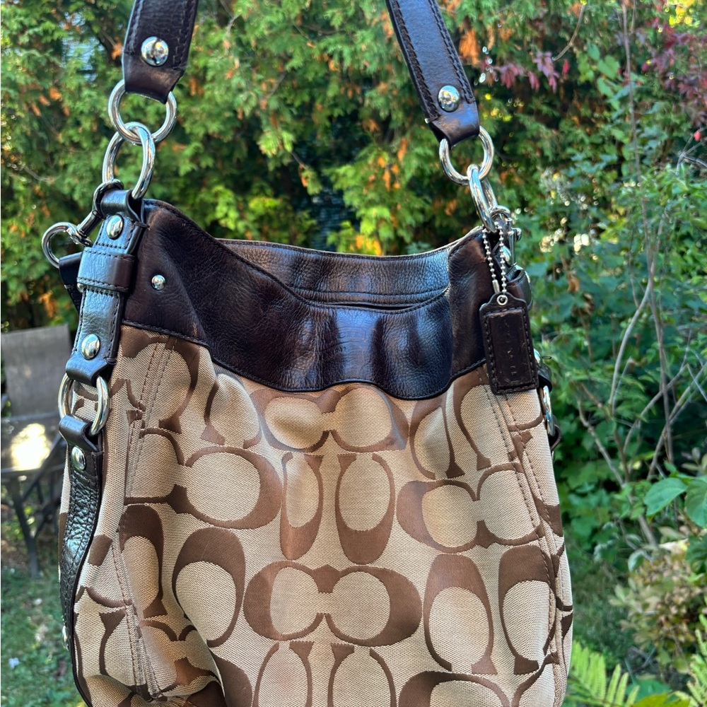 Coach Tan and Brown Signature Shoulder Bag